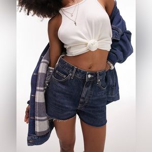 *NWT* Topshop / Recycled Cotton A-line Cutoff Mom Denim Short / Blue / 12 (UK16)